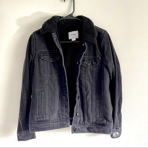 SOLD-Old Navy Black denim and faux shearling jacket